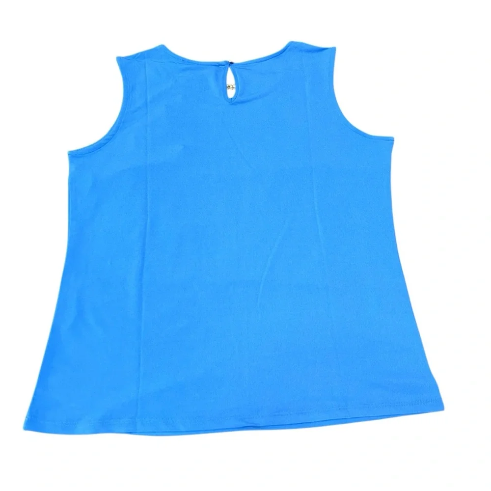 Carmen Marc Valvo Blue Tank with Gold Chain Accent Sleeveless Blouse Sz Medium - Picture 7 of 9